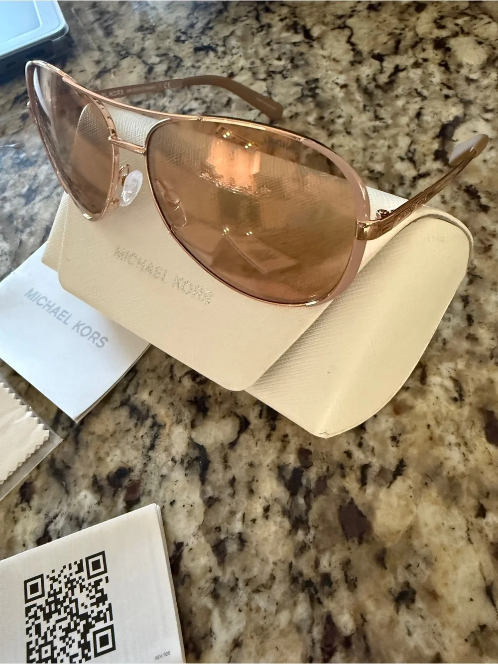 Michael Kors Rose Gold Aviator Sunglasses with Pink-Bronze Lenses